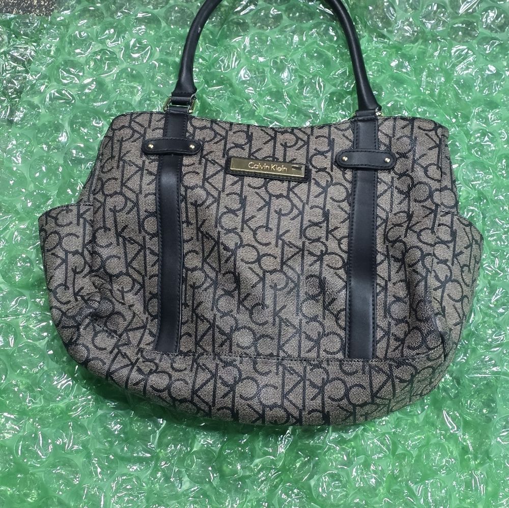 Calvin Klein Monogrammed Black and Brown Shoulder Bag